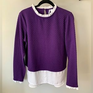 Purple and white edged long sleeve blouse